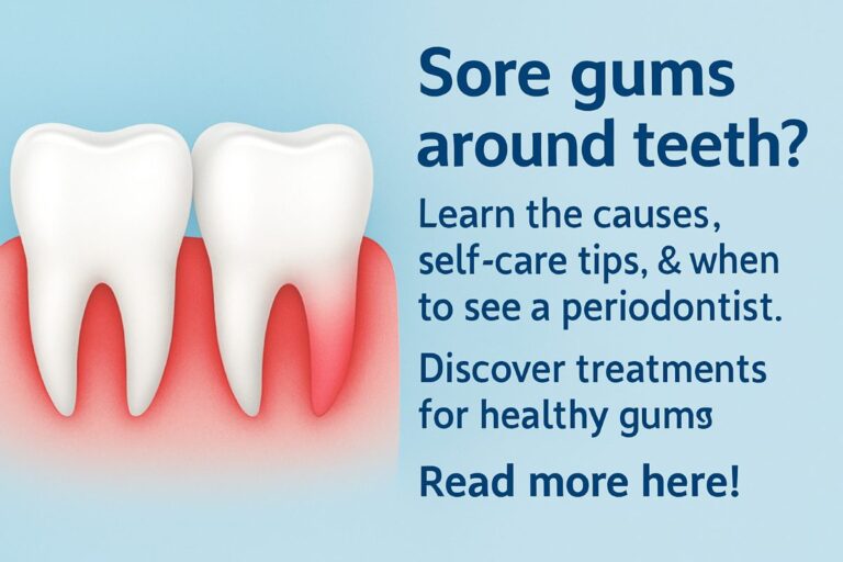 Close up of inflamed gums around a single tooth. The gums are visibly red and swollen, contrasting with the white of the tooth.
