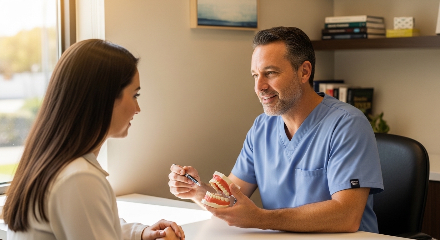 Dr. Eastman consulting with a patient in a modern dental office