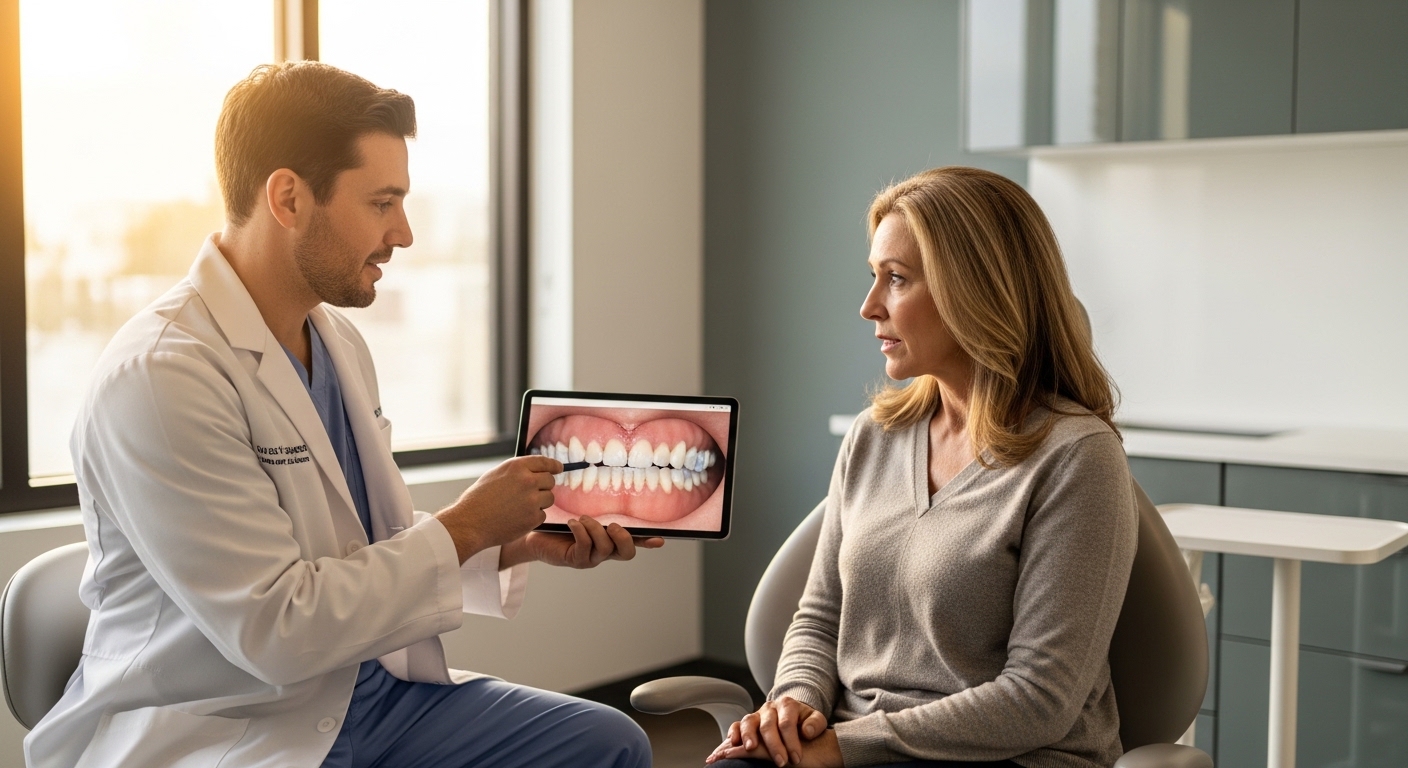 Dentist consulting with a patient about gum recession treatment options