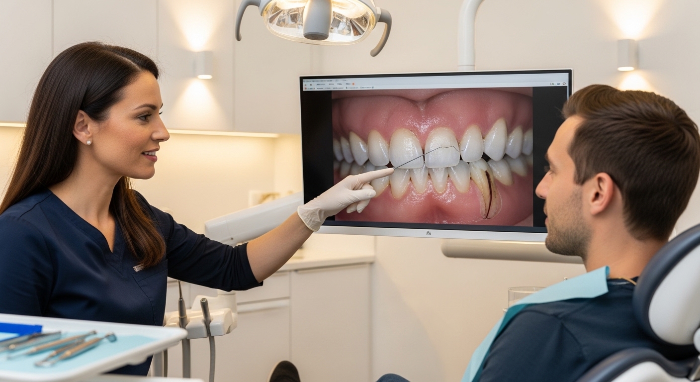 Dentist discussing gum recession treatment with patient