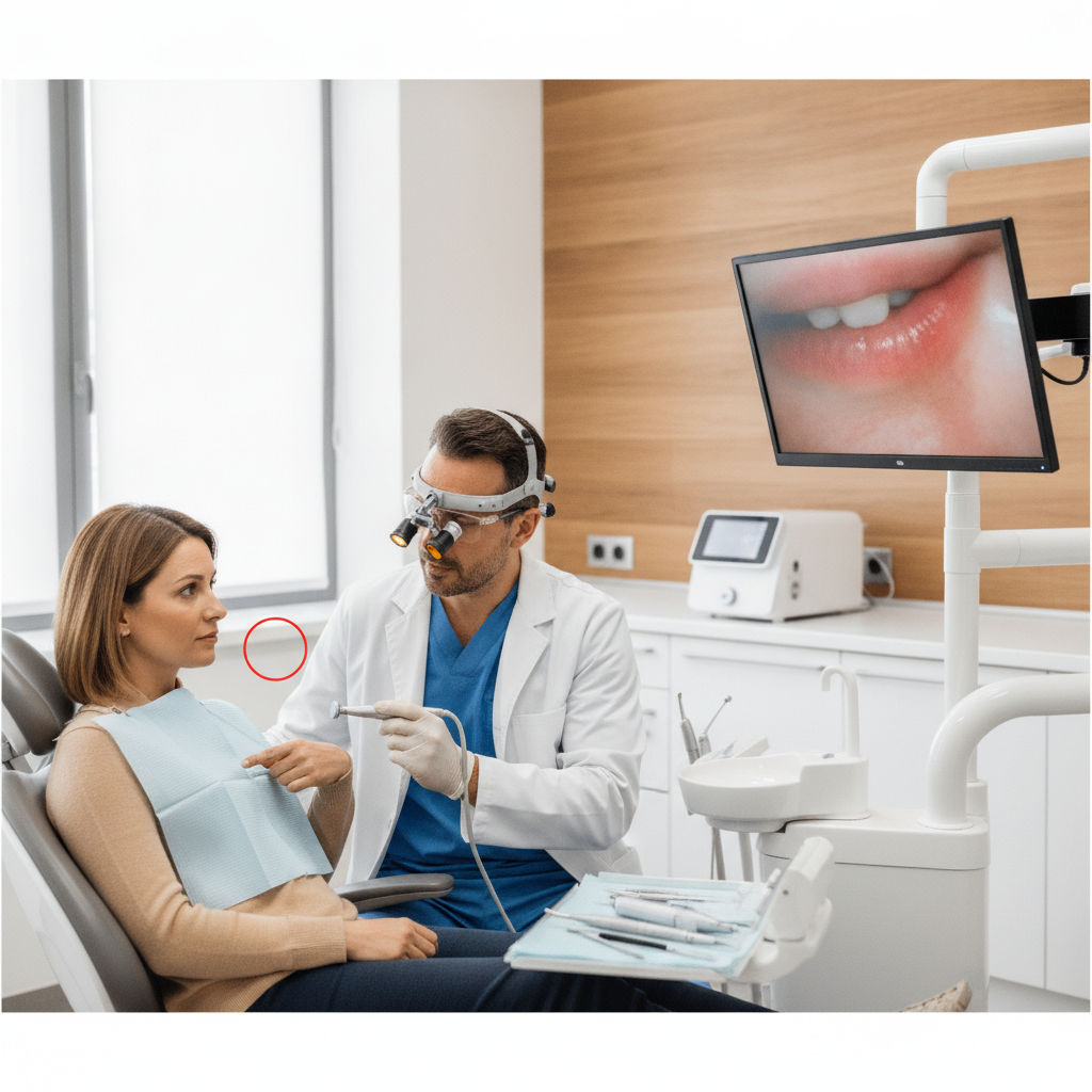 Dentist consultation for gum pain in a modern dental office